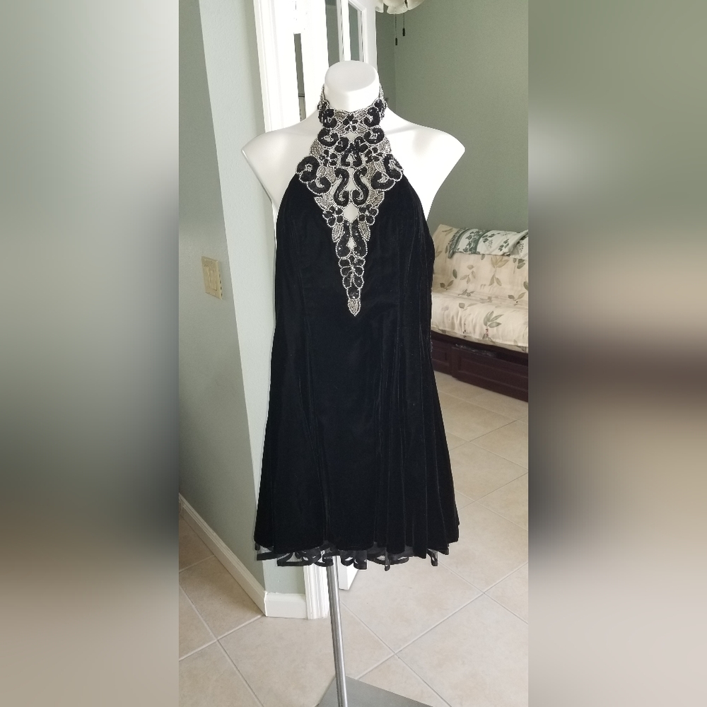 Black velvet party dress.